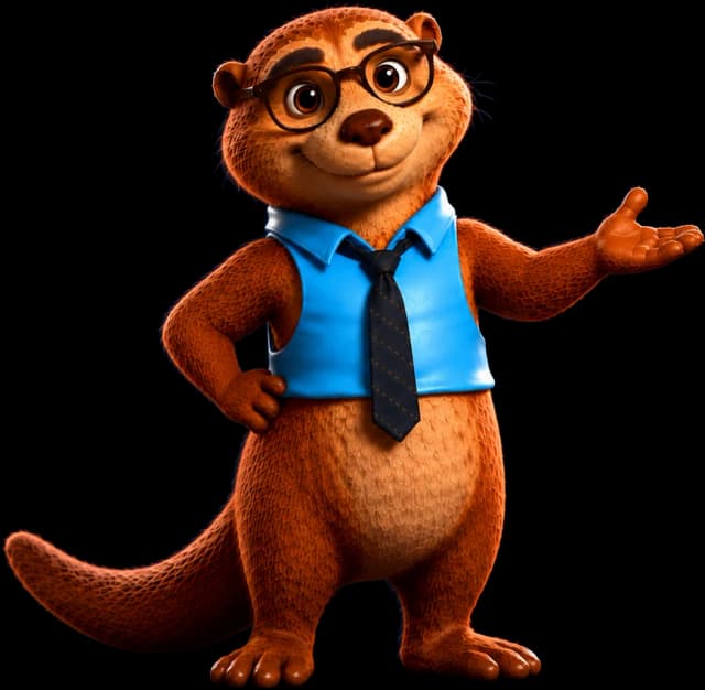 Oli the Otter, ClaimOtter's guide, standing with one hand raised in greeting.